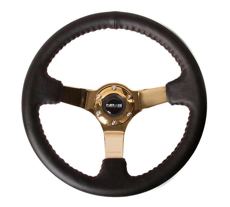 350MM Deep Dish Steering Wheel Leather Solid Spoke