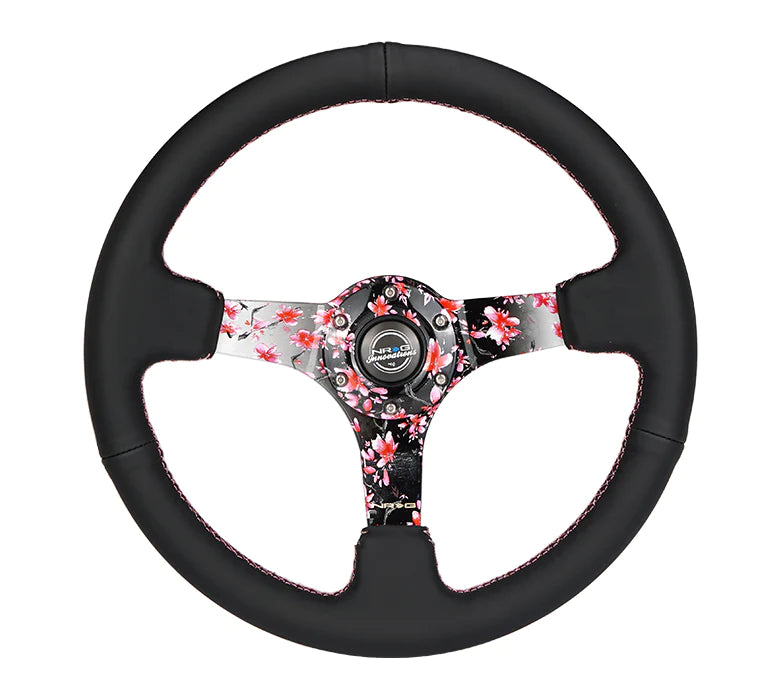 350MM Deep Dish Steering Wheel Leather Solid Spoke