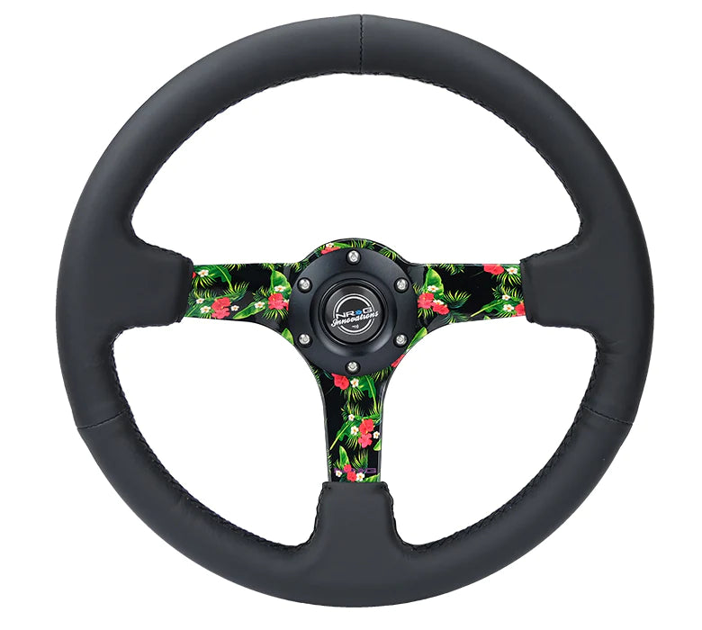 350MM Deep Dish Steering Wheel Leather Solid Spoke